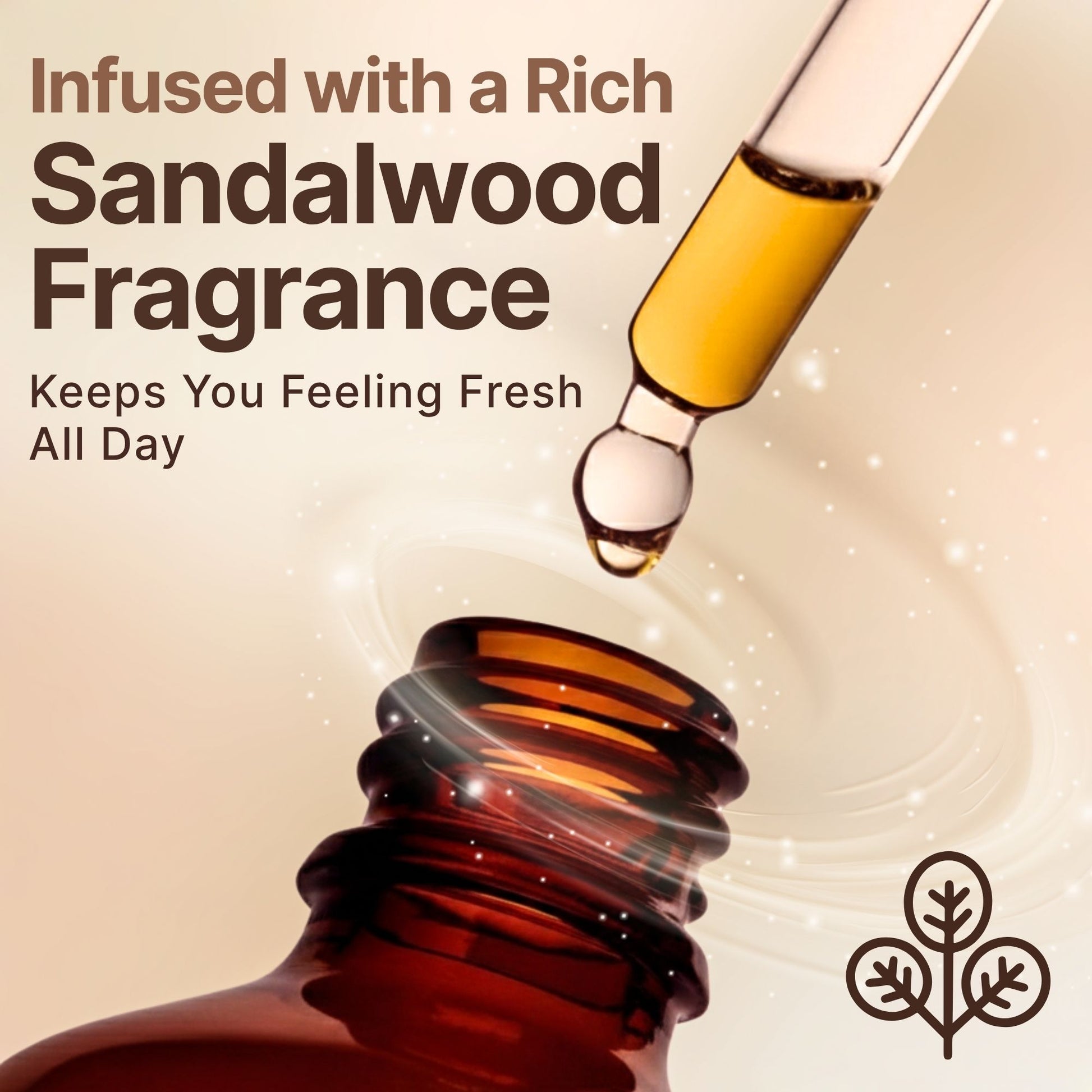 Sandalwood fragrance beard oil dropper and bottle close-up